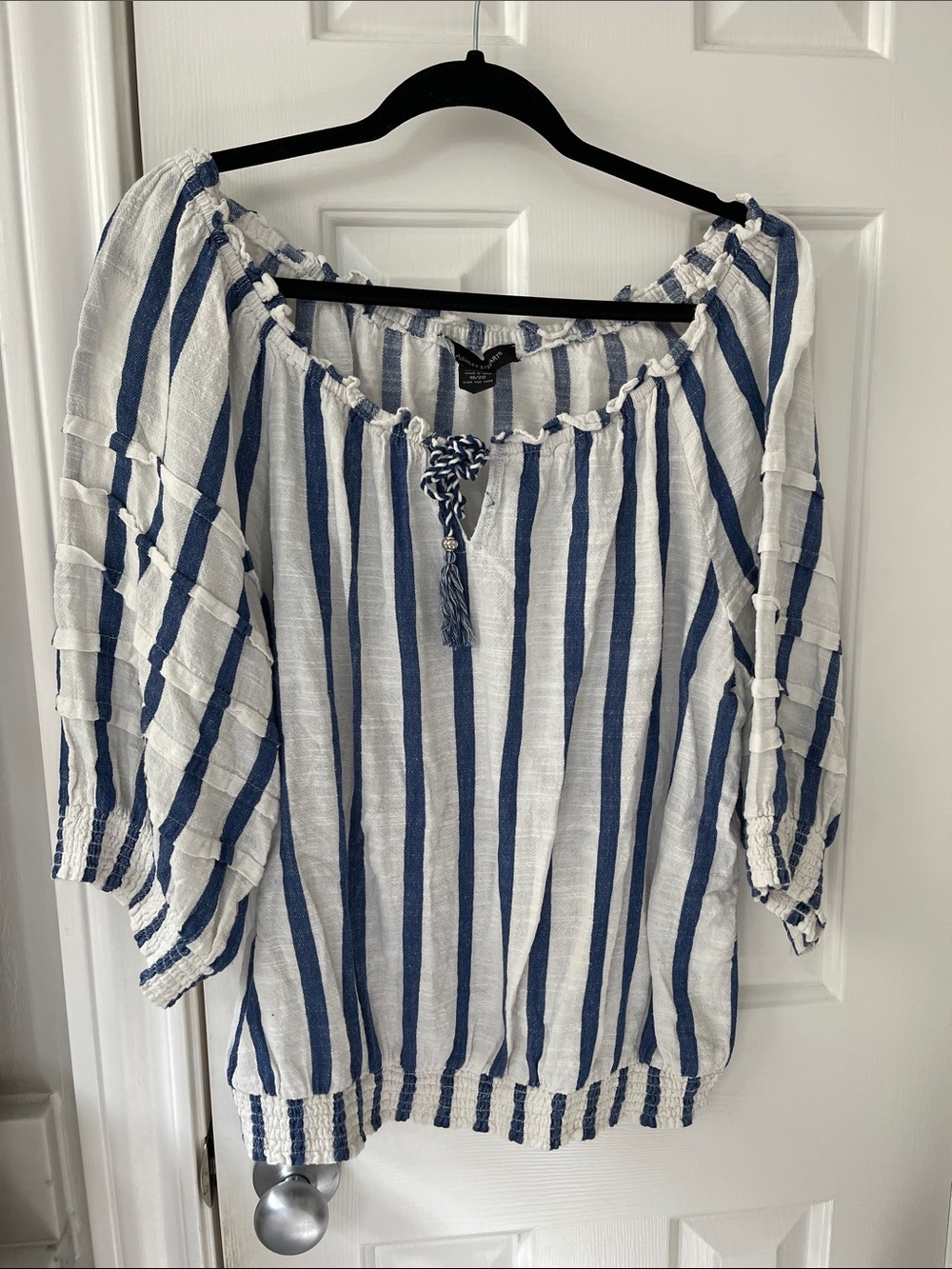 Ashley Stewart White and Blue Striped Peasant Tunic